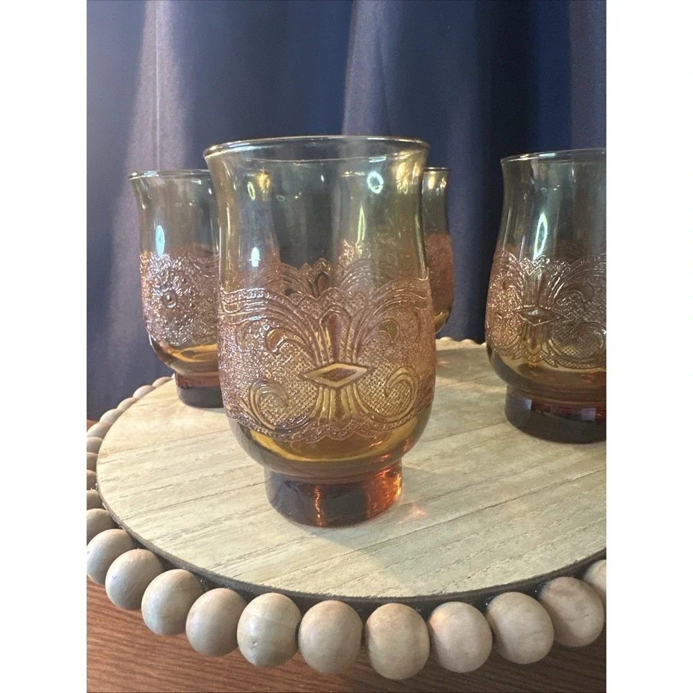 Vintage Libbey Americana Amber Lace Tumbler - Set of 4